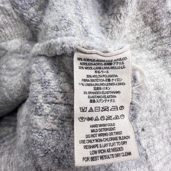 Free People Wool Blend V-neck Sweater womens Size Large Gray White Hooded - Picture 9 of 10